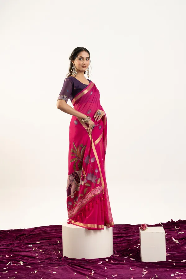 Pink_Pure_Cotton_Saree_For_Women