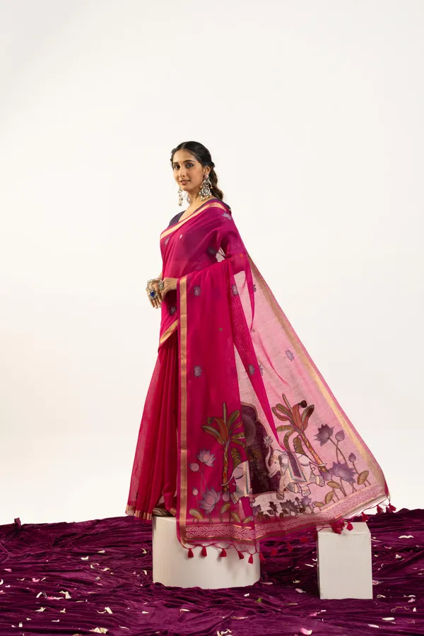 Pink_Pure_Cotton_Saree_For_Women
