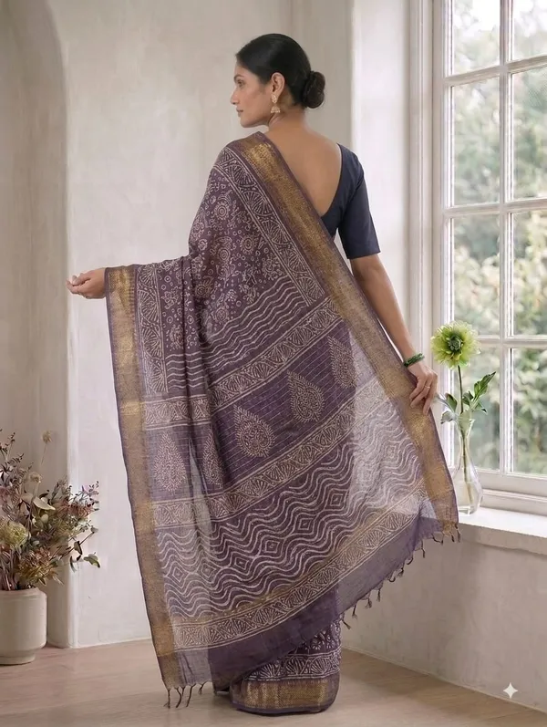 Purple_Chanderi_Hand_Block_Printed_Saree_with_Blouse_Fabric