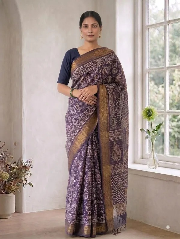 Purple_Chanderi_Hand_Block_Printed_Saree_with_Blouse_Fabric