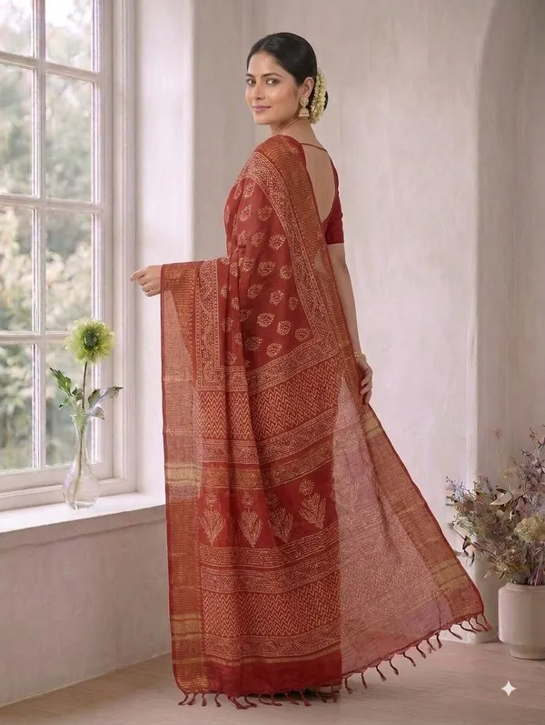 Maroon_Chanderi_Hand_Block_Printed_Saree_with_Blouse_Fabric