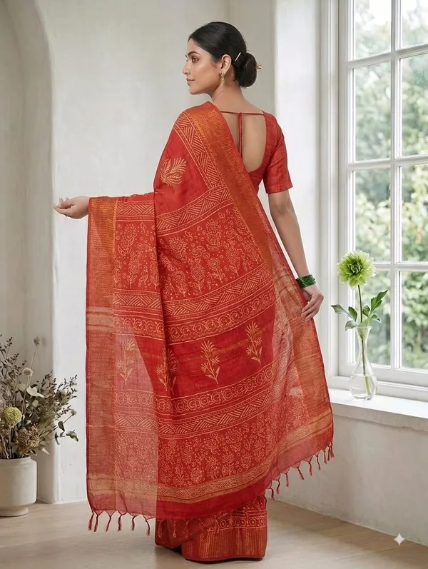 Red_Chanderi_Hand_Block_Printed_Saree_with_Blouse_Fabric