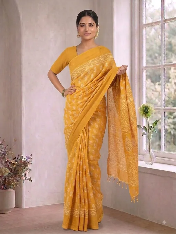 Mustard_Yellow_Chanderi_Hand_Block_Printed_Saree_with_Blouse_Fabric