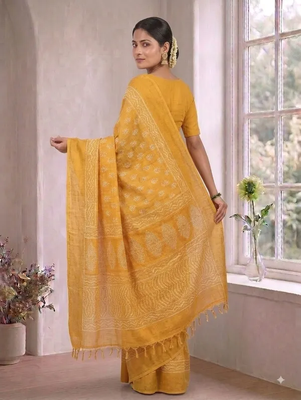 Mustard_Yellow_Chanderi_Hand_Block_Printed_Saree_with_Blouse_Fabric