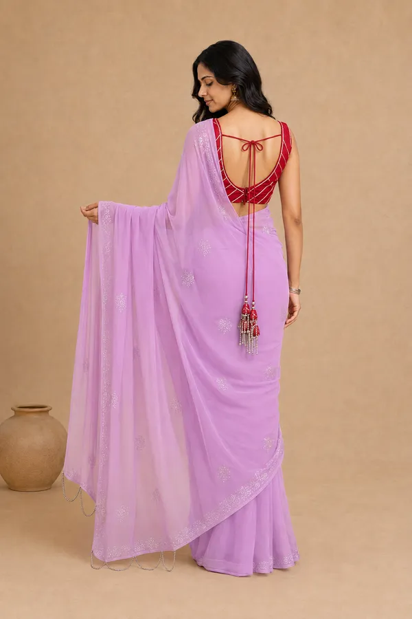 Lavender_Chiffon_Saree_with_Silver_Rogan_Print_&_Beaded_Pallu_Tassels_�_Party,_Festive_and_Casual_Wear