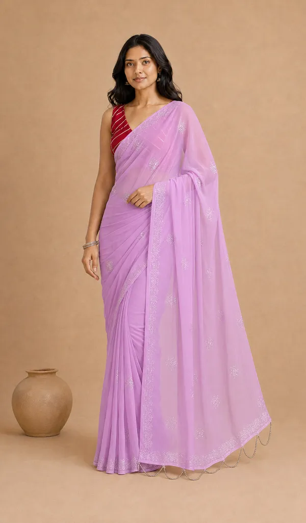 Lavender_Chiffon_Saree_with_Silver_Rogan_Print_&_Beaded_Pallu_Tassels_�_Party,_Festive_and_Casual_Wear