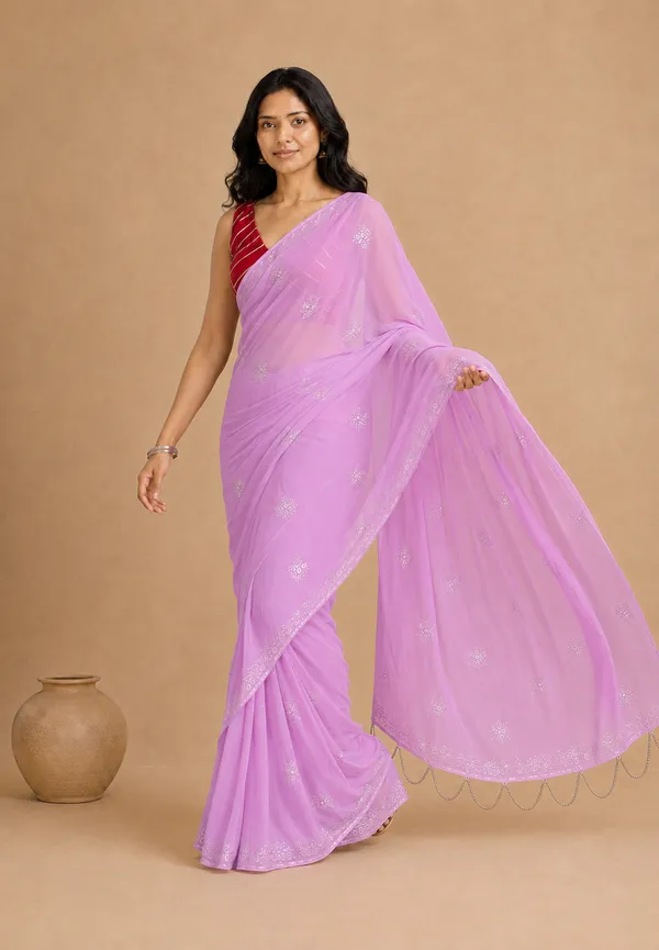 Lavender_Chiffon_Saree_with_Silver_Rogan_Print_&_Beaded_Pallu_Tassels_�_Party,_Festive_and_Casual_Wear
