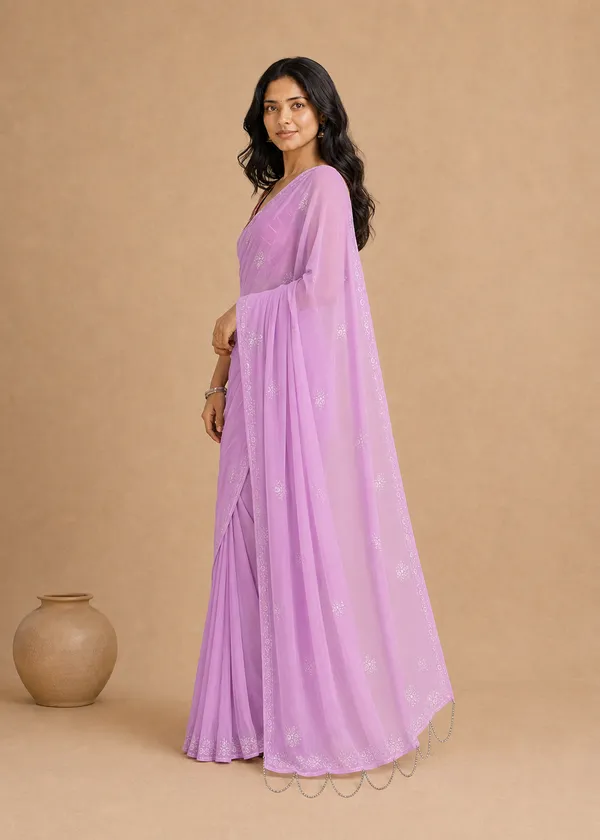 Lavender_Chiffon_Saree_with_Silver_Rogan_Print_&_Beaded_Pallu_Tassels_�_Party,_Festive_and_Casual_Wear