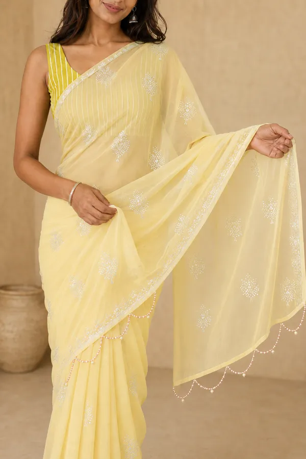 Butter_Yellow_Chiffon_Saree_with_Silver_Rogan_Print_&_Beaded_Pallu_Tassels_�_Party,_Festive_and_Casual_Wear