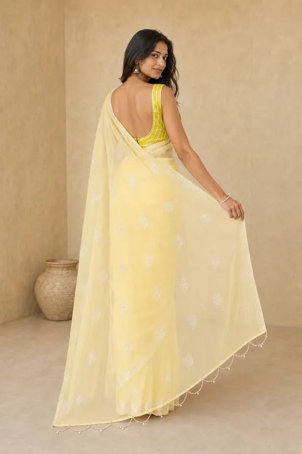Butter_Yellow_Chiffon_Saree_with_Silver_Rogan_Print_&_Beaded_Pallu_Tassels_�_Party,_Festive_and_Casual_Wear