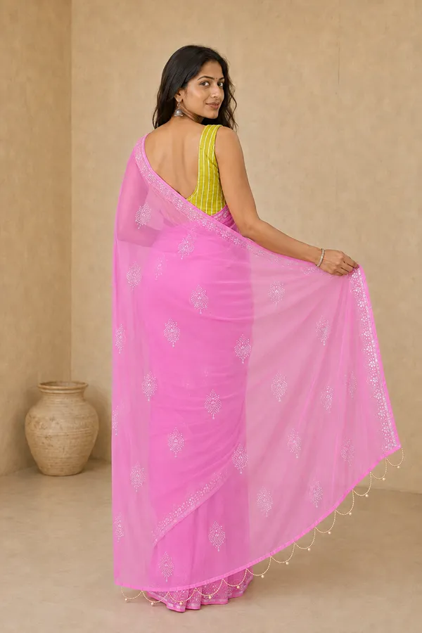 Pink_Chiffon_Saree_with_Silver_Rogan_Print_&_Beaded_Pallu_Tassels_�_Party,_Festive_and_Casual_Wear