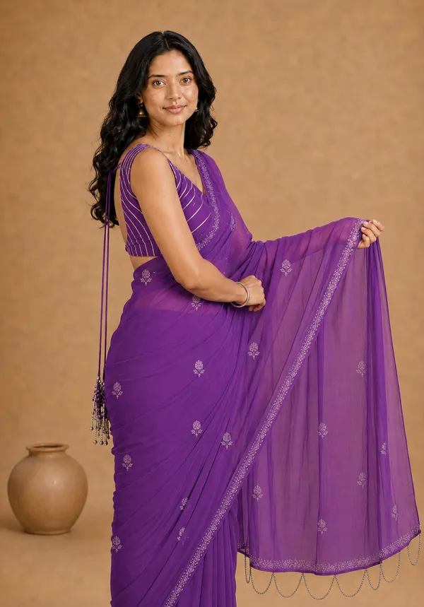 Violet_Chiffon_Saree_with_Silver_Rogan_Print_and_Beaded_Pallu_Tassels_�_Party,_Festive_&_Casual_Wear