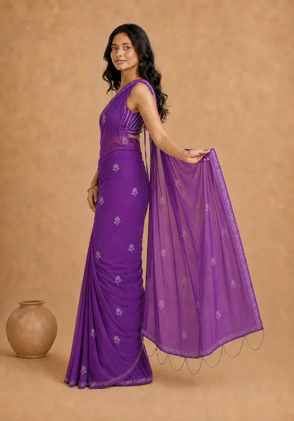 Violet_Chiffon_Saree_with_Silver_Rogan_Print_and_Beaded_Pallu_Tassels_�_Party,_Festive_&_Casual_Wear