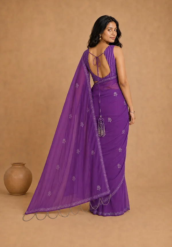 Violet_Chiffon_Saree_with_Silver_Rogan_Print_and_Beaded_Pallu_Tassels_�_Party,_Festive_&_Casual_Wear
