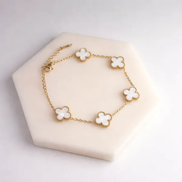 Luxury_Gold_Tone_White_Mother_of_Pearl_Clover_Bracelet_for_Women_|_5_Motif_Premium_Charm_Bracelet_|_Korean_Style_Elegant_Adjustable_Chain_Jewelry_|_Trendy_Daily_Wear_Gift_for_Girls_&_Women