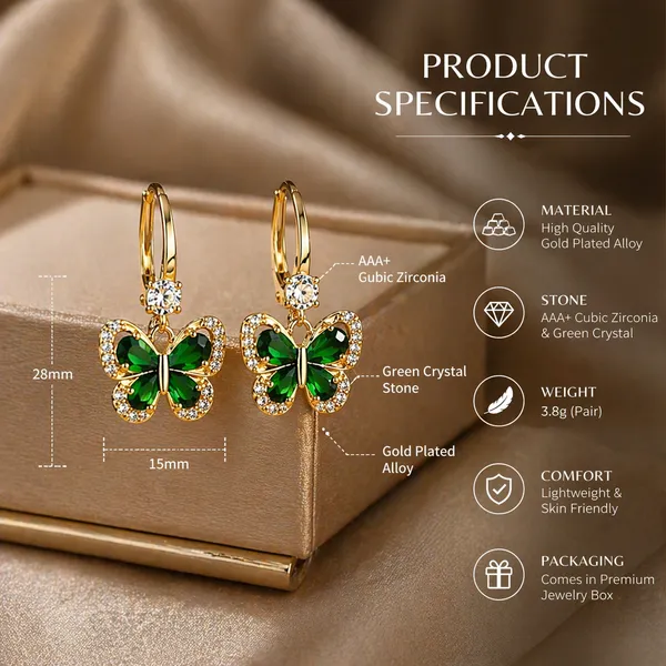 Butterflys_Design_Earrings_Green_Crystals_Stone_Trendy_Korean_Style_Gold_Plated_For_Women_&_Girls_Daily_Wear_Office_Wear_Party_Wear