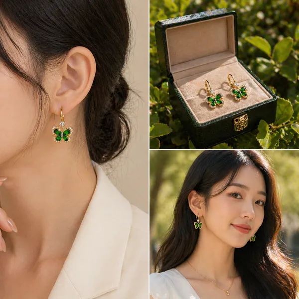 Butterflys_Design_Earrings_Green_Crystals_Stone_Trendy_Korean_Style_Gold_Plated_For_Women_&_Girls_Daily_Wear_Office_Wear_Party_Wear