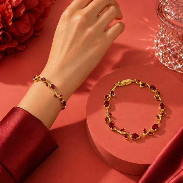 Elegant_Gold_Plated_Tulip_Red_Stone_Bracelet_for_Women_|_Ruby_Crystal_Leaf_Tulip_Design_Stylish_Bracelet_for_Girls_Party_Wear