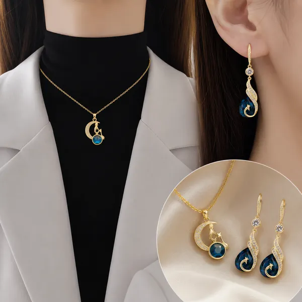 Fancy_Gold_Plated_Crescent_Moon_Cat_Pendant_with_Earrings_Combo_|_Blue_Crystal_Peacock_Jewelry_Set_for_Women_|_Korean_Aesthetic_Neckpiece_Gift_for_Girls