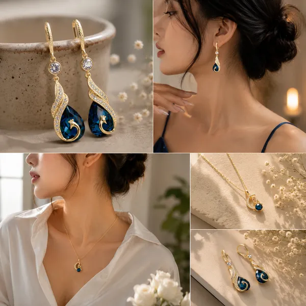 Fancy_Gold_Plated_Crescent_Moon_Cat_Pendant_with_Earrings_Combo_|_Blue_Crystal_Peacock_Jewelry_Set_for_Women_|_Korean_Aesthetic_Neckpiece_Gift_for_Girls