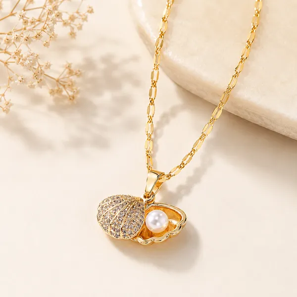 Fancy_Gold_Plated_Sea_Shell_Pearl_Pendant_Chain_for_Women_|_Korean_Aesthetic_Opening_Shell_Necklace_|_Cute_Minimalist_Daily_Wear_Jewelry_for_Girls