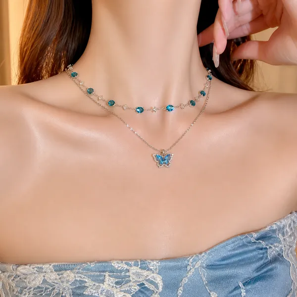 Fancy_Silver_Plated_Double_Layer_Butterfly_Pendant_Chain_|_Korean_Aesthetic_Blue_Stone_Choker_Necklace_|_Two_Layered_Neckpiece_Combo_for_Girls_&_Women