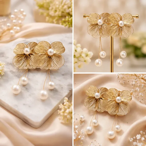 Korea_Fashion_Chic_Golden_Floral_Pearl_Drop_Earrings_|_Korean_Minimalist_Design_for_Casual,Party_&_Festival_Wear_|_Simple_Stylish_Flower_Design_With_Pearl_Drop_Tassel_Korean_Earring_for_Women_&_Girls_|_Princess_Fashion_Sea_Pearl_Drop_Jewelry.