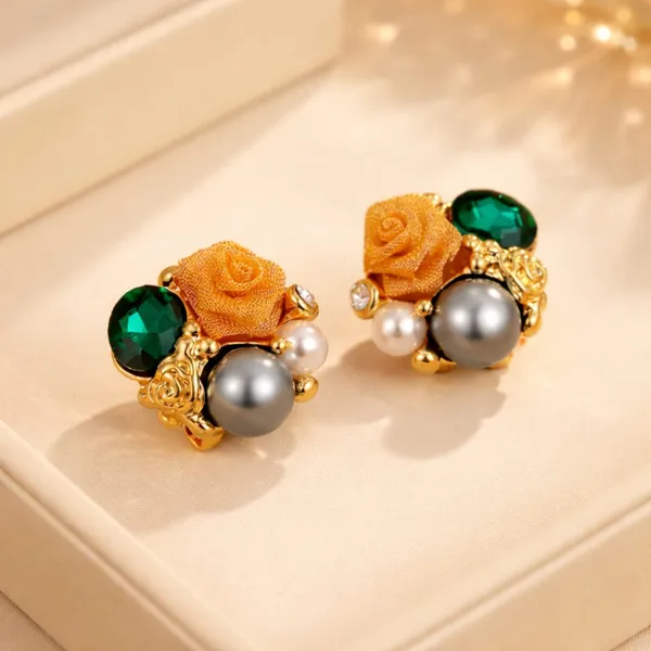 Yellow_And_Silver_Elegant_Golden_Rose_Stud_Earrings_With_Green_Crystal_And_Pearl_Accents_For_Women