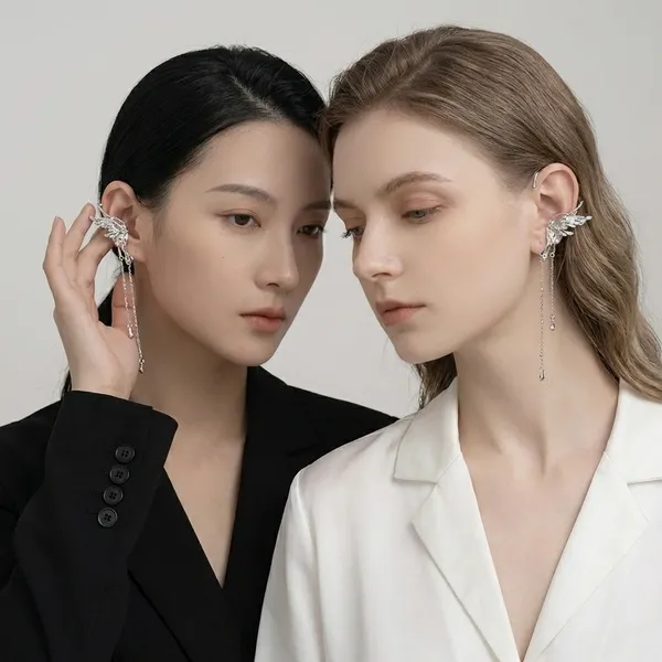 Silver_Dragon_Ear_Cuff_Earrings_for_Women_|_Long_Chain_Dangle_Statement_Earrings_|_Punk_Gothic_Korean_Style_Jewelry