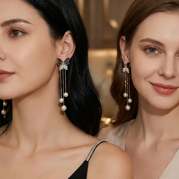 Gold_Plated_Butterfly_Pearl_Drop_Earrings_for_Women_|_Korean_Style_Long_Dangle_Earrings_|_Crystal_Stylish_Party_Wear_Jewelry