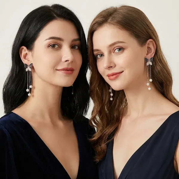 Gold_Plated_Butterfly_Pearl_Drop_Earrings_for_Women_|_Korean_Style_Long_Dangle_Earrings_|_Crystal_Stylish_Party_Wear_Jewelry