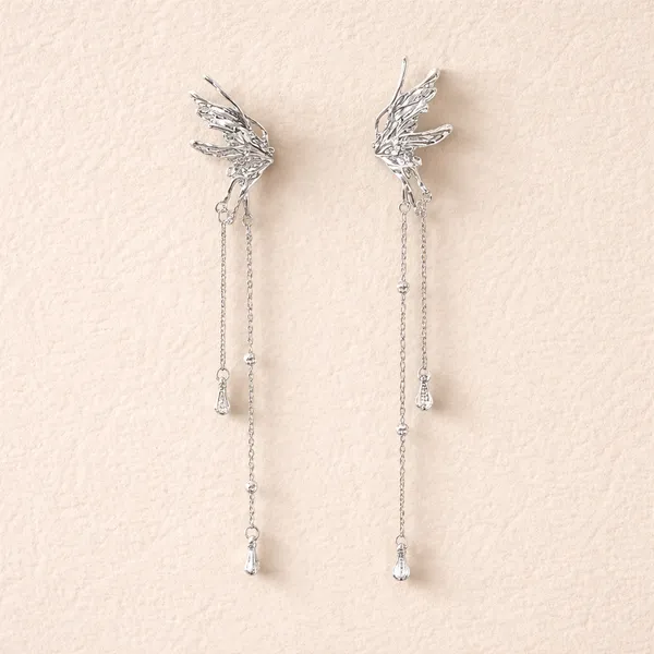 Slive_Butterfly_Tassel_Ear_Cuffs_Earrings,_Long_Chain_Dangle_Ear_Clip_Earring_Non_Pierced_Elf_Earring_Jewelry_for_Women,_/,_Metal,_No_Gemstone