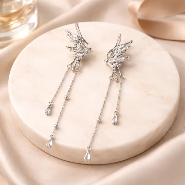 Slive_Butterfly_Tassel_Ear_Cuffs_Earrings,_Long_Chain_Dangle_Ear_Clip_Earring_Non_Pierced_Elf_Earring_Jewelry_for_Women,_/,_Metal,_No_Gemstone