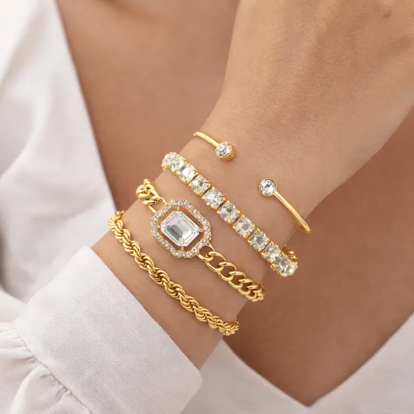 Special_Trendy_Bracelet_Set_of_4pcs_For_Women_&_Girls_Gold_Color_Heart_Geometric_Charm_Open_Cuff_Bangle