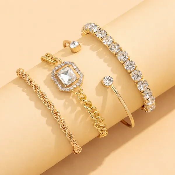 Special_Trendy_Bracelet_Set_of_4pcs_For_Women_&_Girls_Gold_Color_Heart_Geometric_Charm_Open_Cuff_Bangle