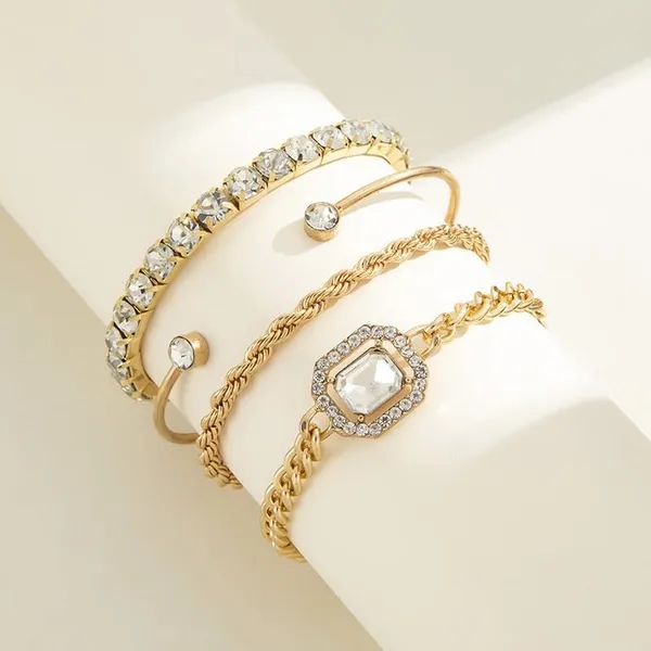 Special_Trendy_Bracelet_Set_of_4pcs_For_Women_&_Girls_Gold_Color_Heart_Geometric_Charm_Open_Cuff_Bangle