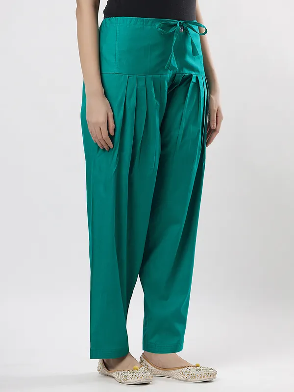 Kohinoorised_Pure_Cotton_Salwar_(Semi-Patiala)_With_Drawstrings_Rama_Green
