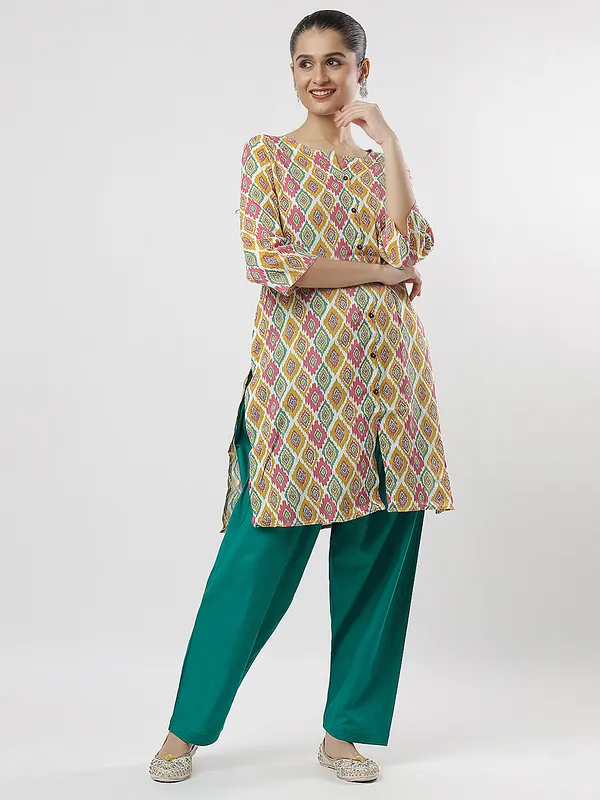 Kohinoorised_Pure_Cotton_Salwar_(Semi-Patiala)_With_Drawstrings_Rama_Green
