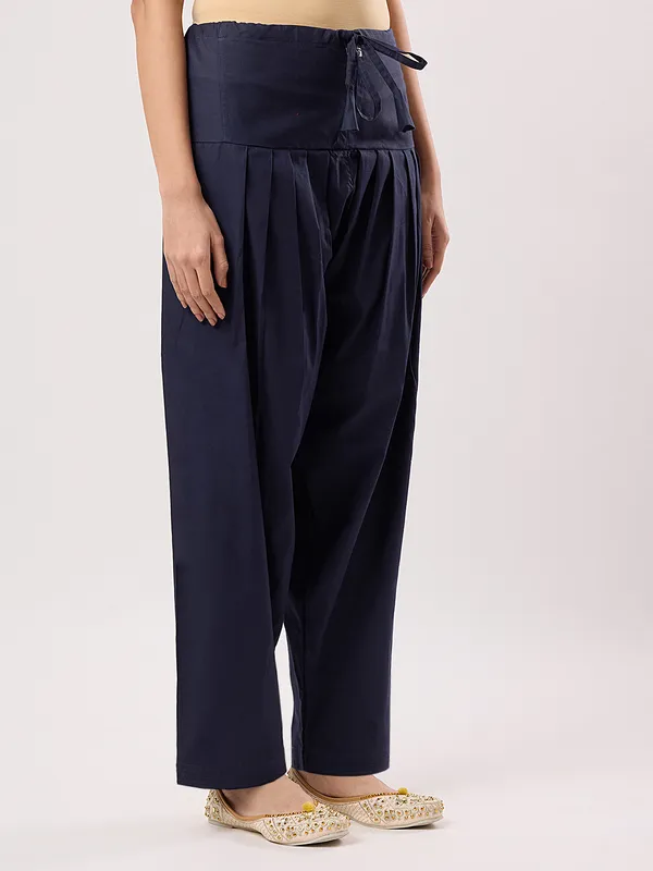 Kohinoorised_Pure_Cotton_Salwar_(Semi-Patiala)_With_Drawstrings_Navy_Blue