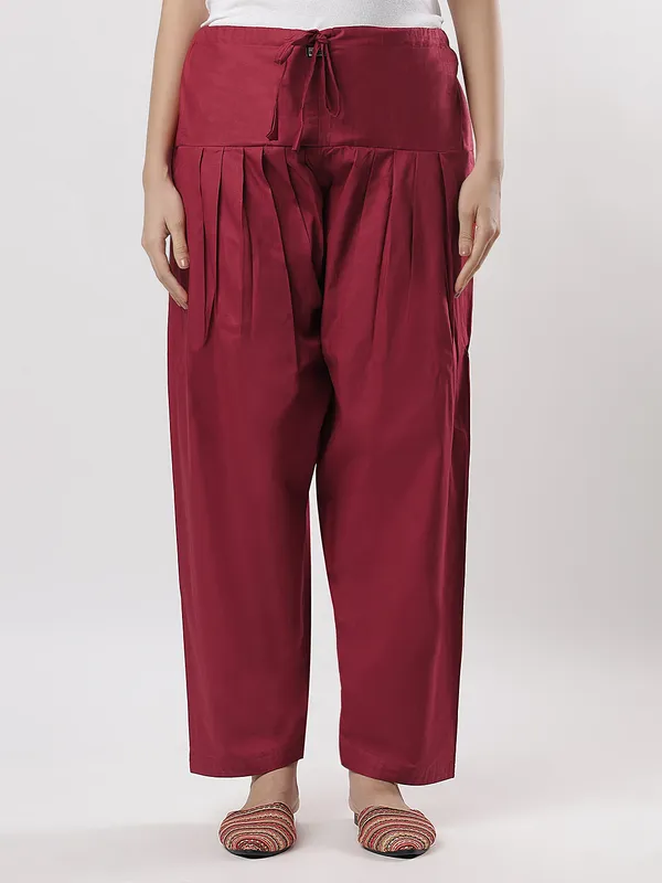 Kohinoorised_Pure_Cotton_Salwar_(Semi-Patiala)_With_Drawstrings_Maroon