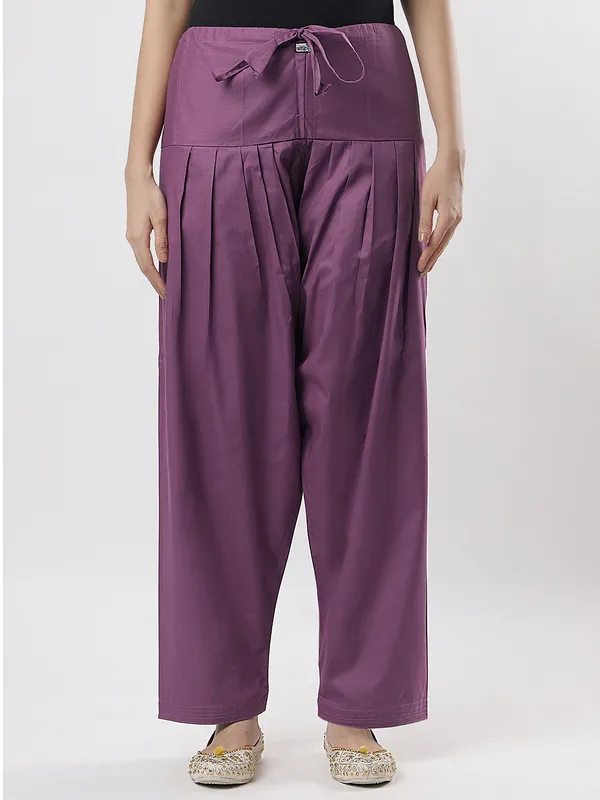 Kohinoorised_Pure_Cotton_Salwar_(Semi-Patiala)_With_Drawstrings_Dark_Lavender