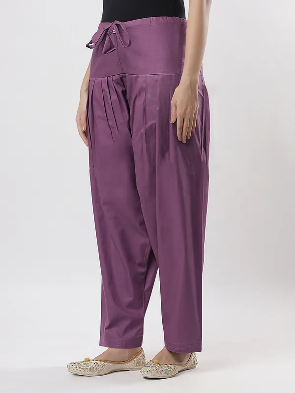 Kohinoorised_Pure_Cotton_Salwar_(Semi-Patiala)_With_Drawstrings_Dark_Lavender