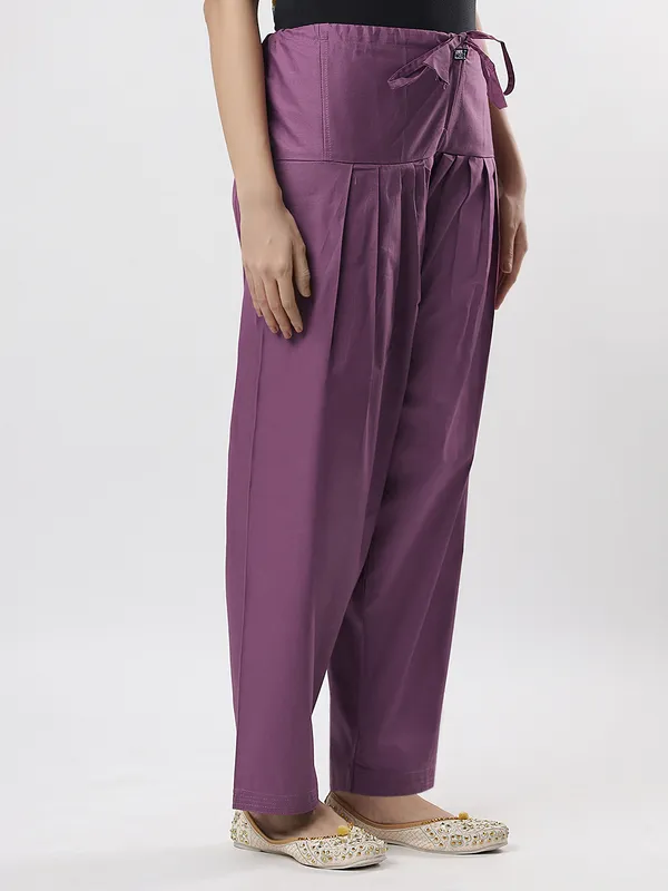 Kohinoorised_Pure_Cotton_Salwar_(Semi-Patiala)_With_Drawstrings_Dark_Lavender
