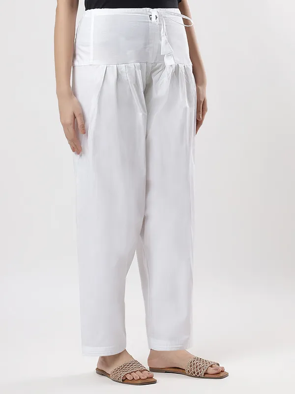 Kohinoorised_Pure_Cotton_Salwar_(Semi-Patiala)_With_Drawstrings_White