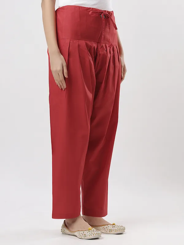 Kohinoorised_Pure_Cotton_Salwar_(Semi-Patiala)_With_Drawstrings_Red