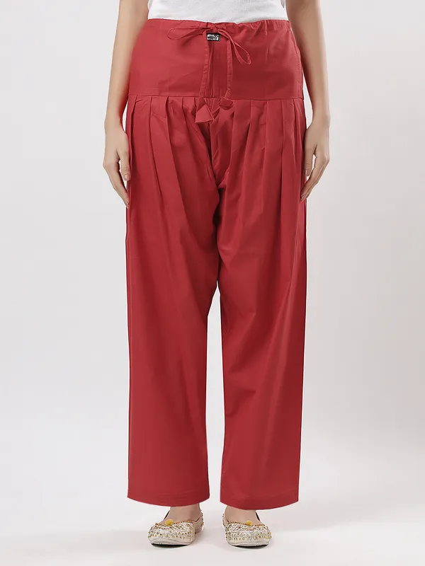 Kohinoorised_Pure_Cotton_Salwar_(Semi-Patiala)_With_Drawstrings_Red