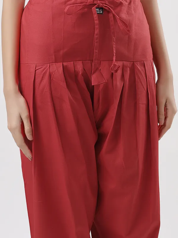 Kohinoorised_Pure_Cotton_Salwar_(Semi-Patiala)_With_Drawstrings_Red