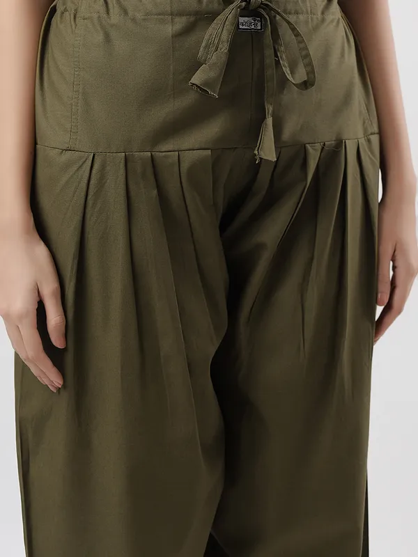 Kohinoorised_Pure_Cotton_Salwar_(Semi-Patiala)_With_Drawstrings_Mehendi