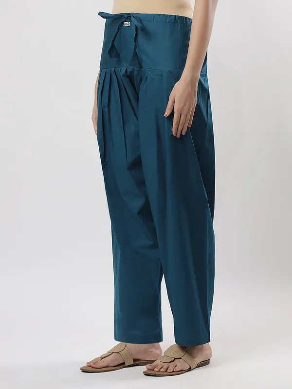 Kohinoorised_Pure_Cotton_Salwar_(Semi-Patiala)_With_Drawstrings_Peacock_Green