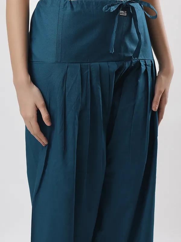 Kohinoorised_Pure_Cotton_Salwar_(Semi-Patiala)_With_Drawstrings_Peacock_Green